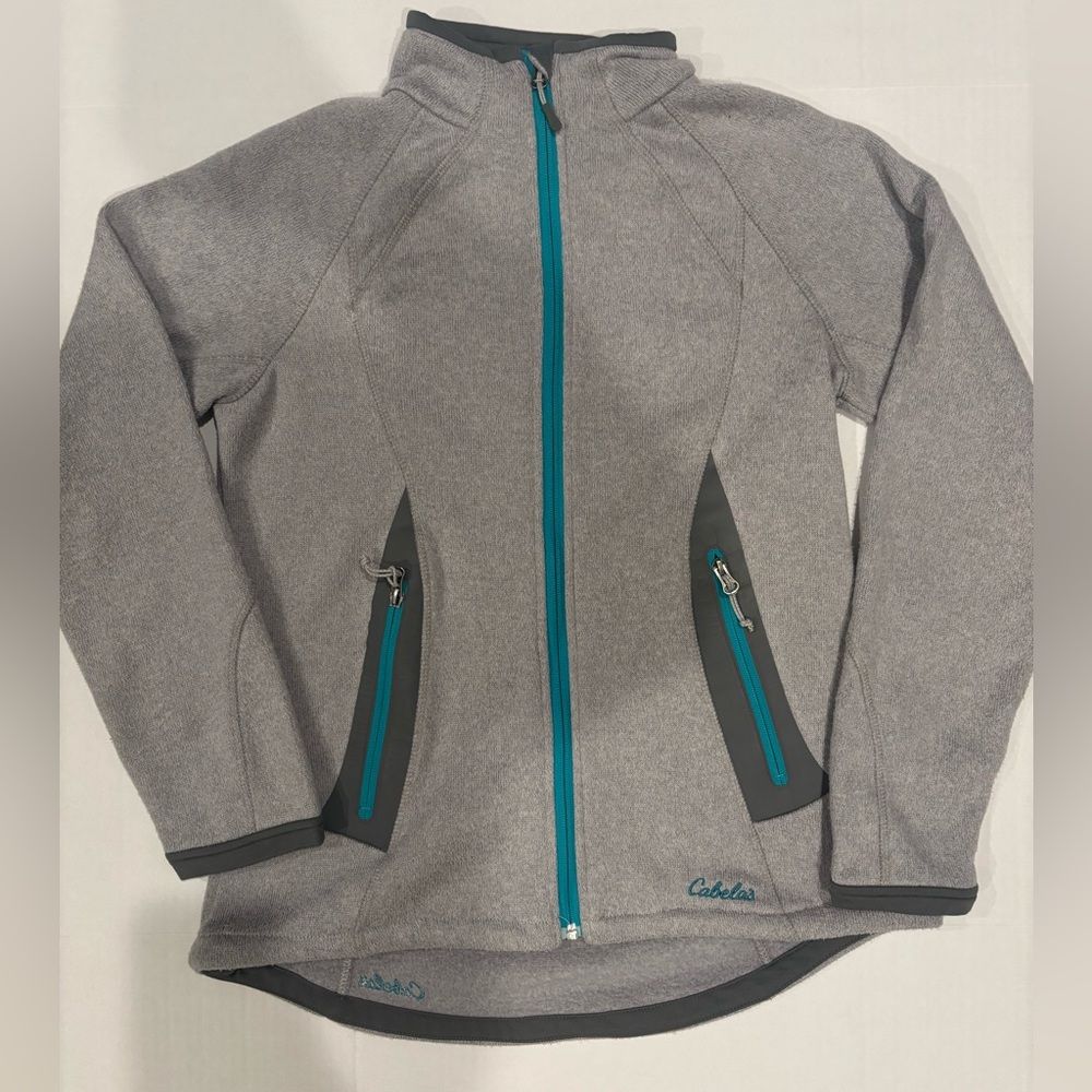 Cabelas Fleece Full Zip Women M Light Grey Sweatshirt Jacket Coat